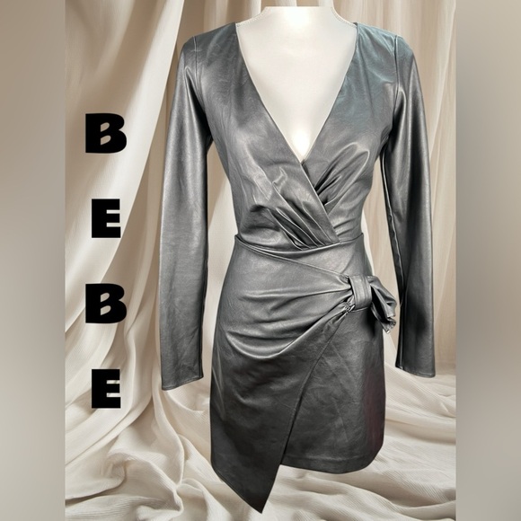 Bebe | Faux Leather Wrap Dress - Picture 2 of 6